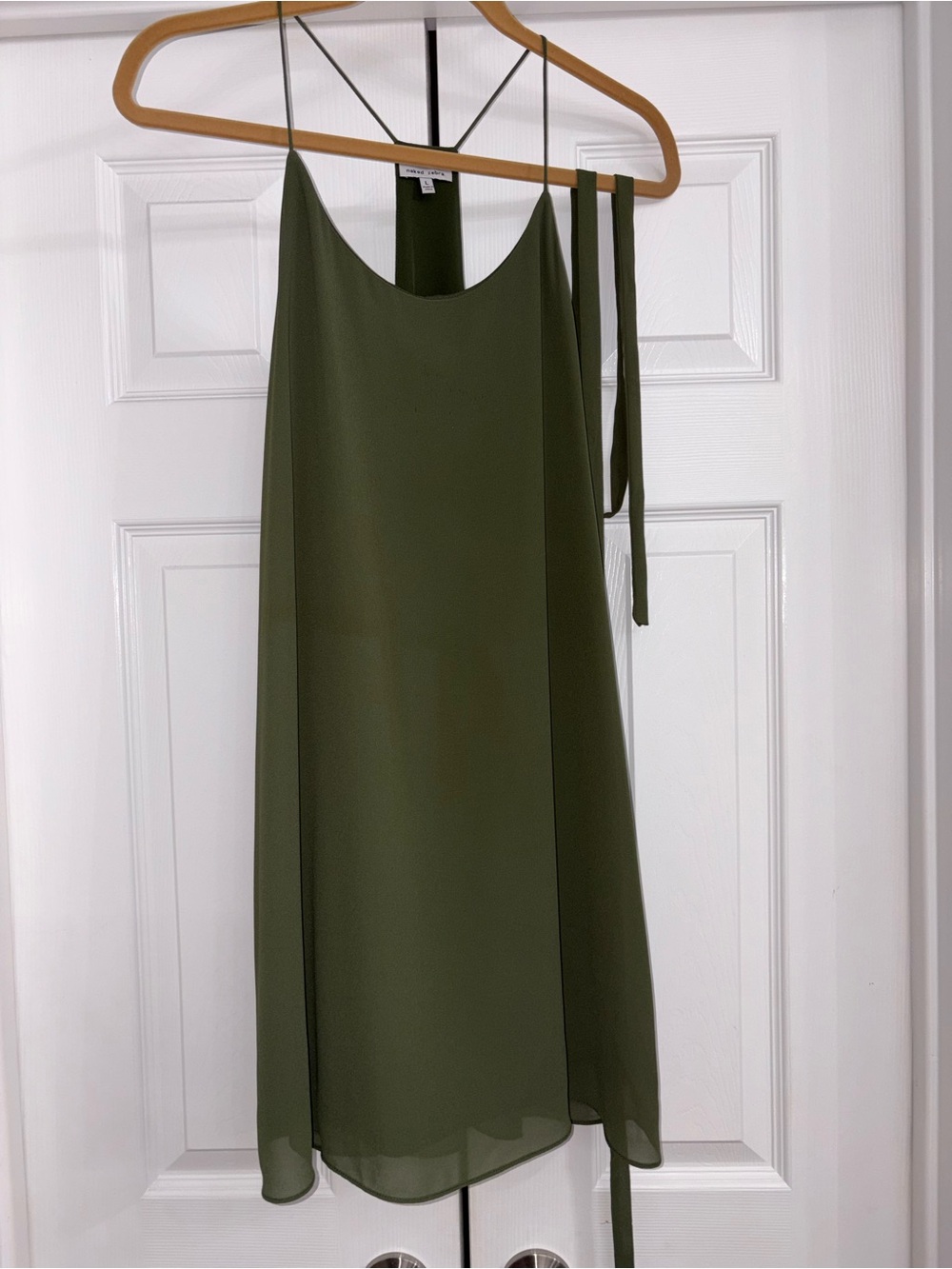 Naked Zebra Olive Green Midi Slip Dress with Tie Straps